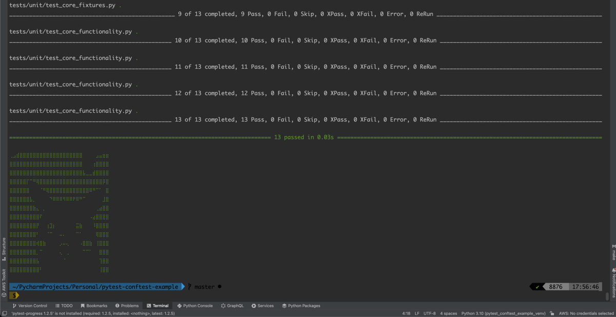 Screenshot of project structure with conftest.py