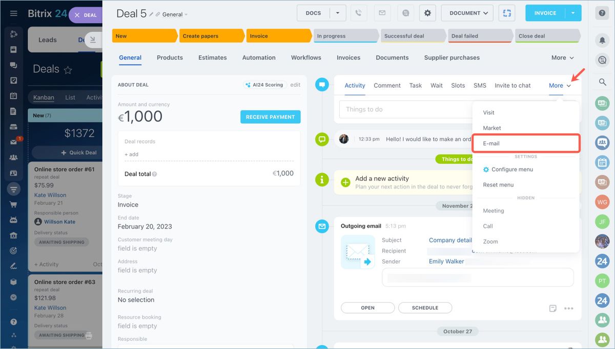 Bitrix24 email template management in CRM