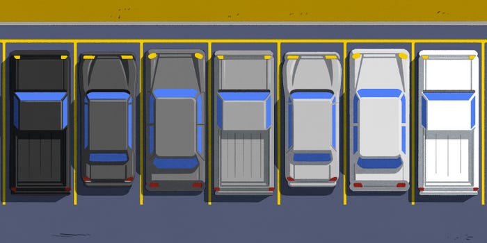 Monotonous fleet of gray cars parked together, symbolizing the dominance of neutral car colors in modern automotive production