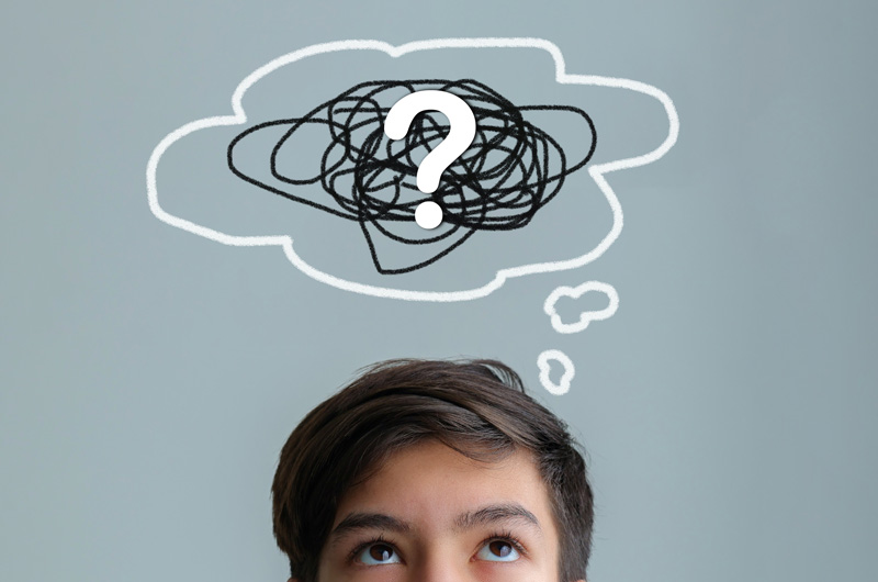 A teen head with swirling thoughts above